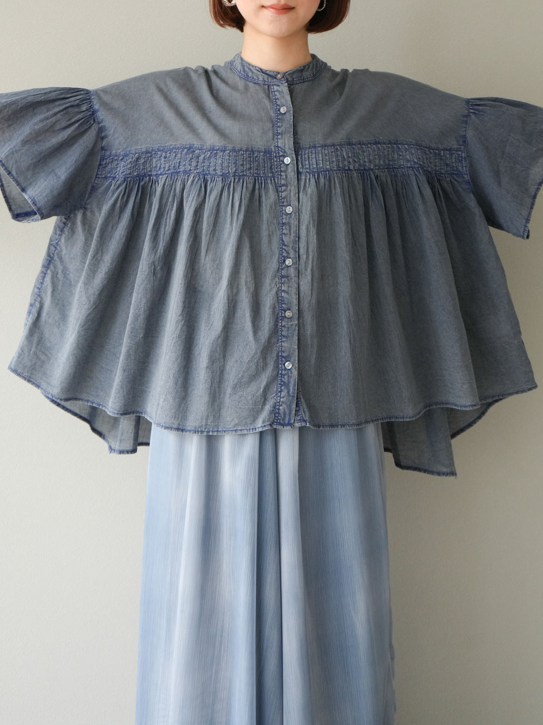 [予約]インド製コットンボイルシアービンテージデニムシャツ/ブルー