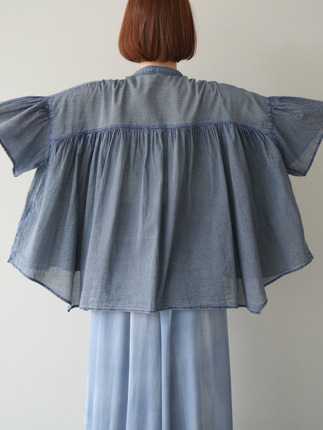 [予約]インド製コットンボイルシアービンテージデニムシャツ/ブルー