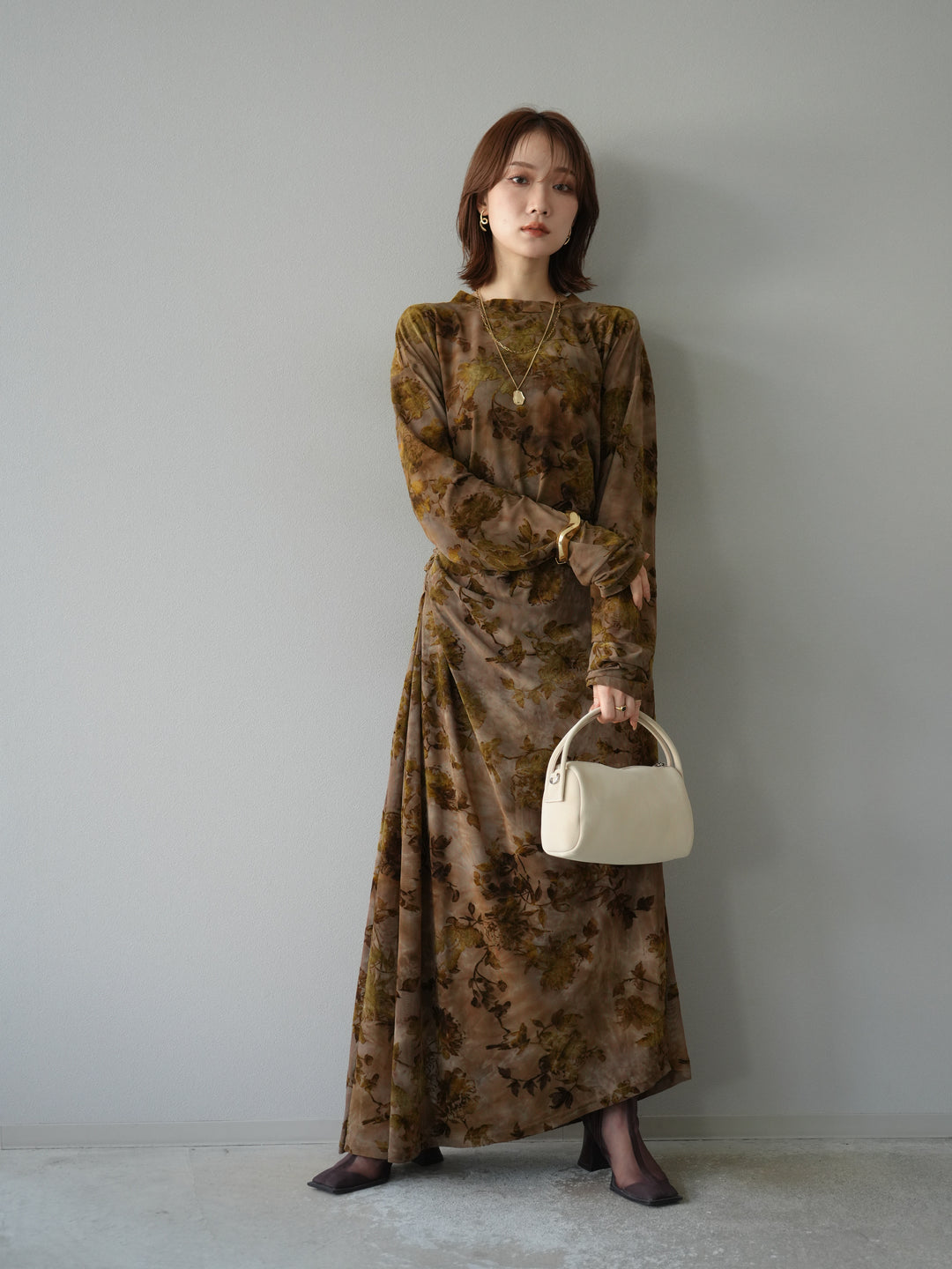 [予約]フラワーフロッキーシアートップス/ブラウン