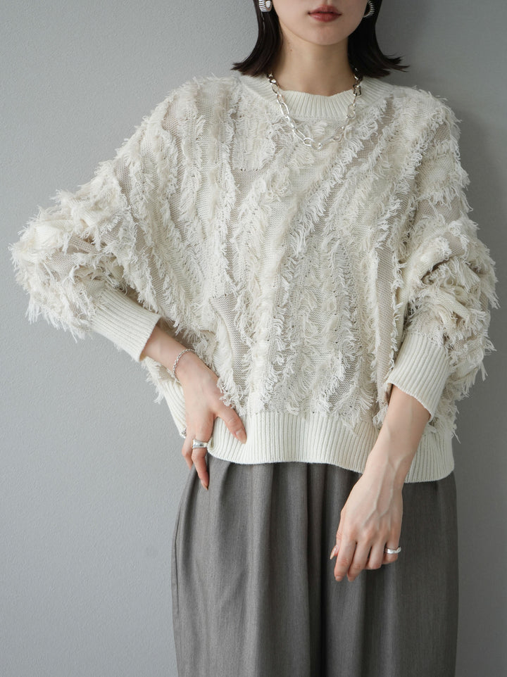 [予約]ミックスフリンジニットプルオーバー/アイボリー