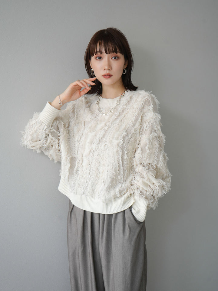 [予約]ミックスフリンジニットプルオーバー/アイボリー