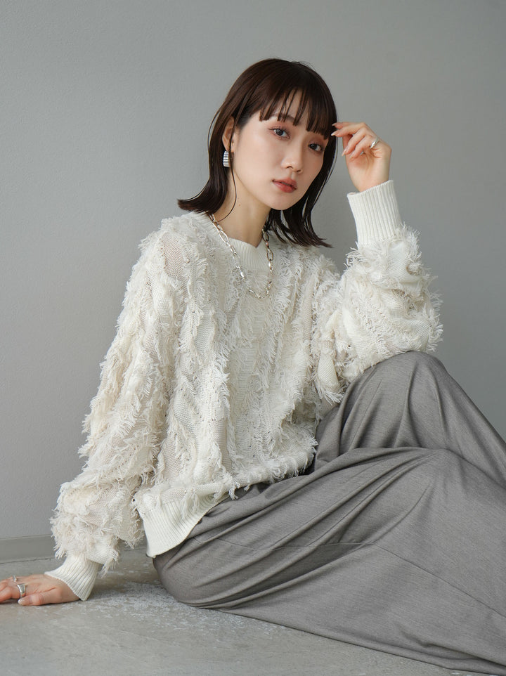 [予約]ミックスフリンジニットプルオーバー/アイボリー