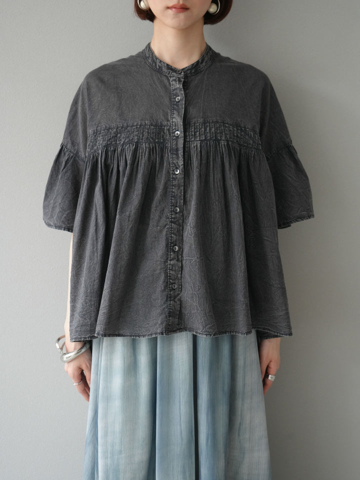 [予約]インド製コットンボイルシアービンテージデニムシャツ/ブラック