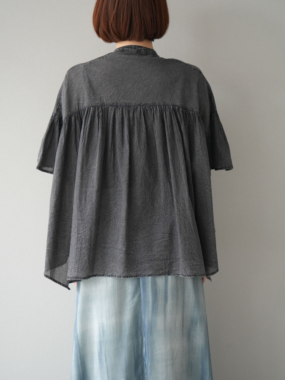 [予約]インド製コットンボイルシアービンテージデニムシャツ/ブラック