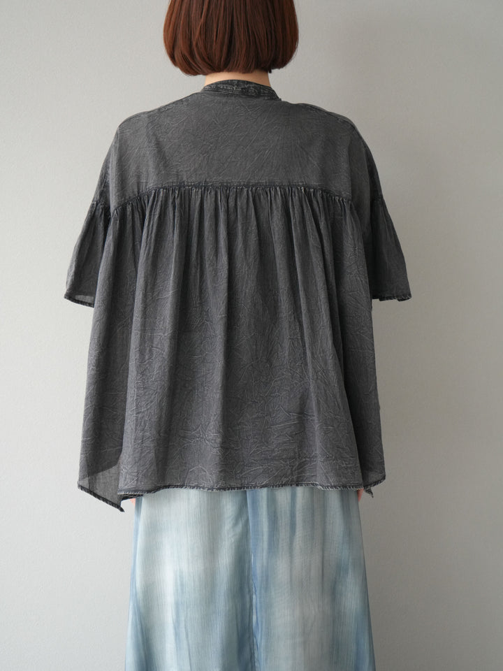 [予約]インド製コットンボイルシアービンテージデニムシャツ/ブラック