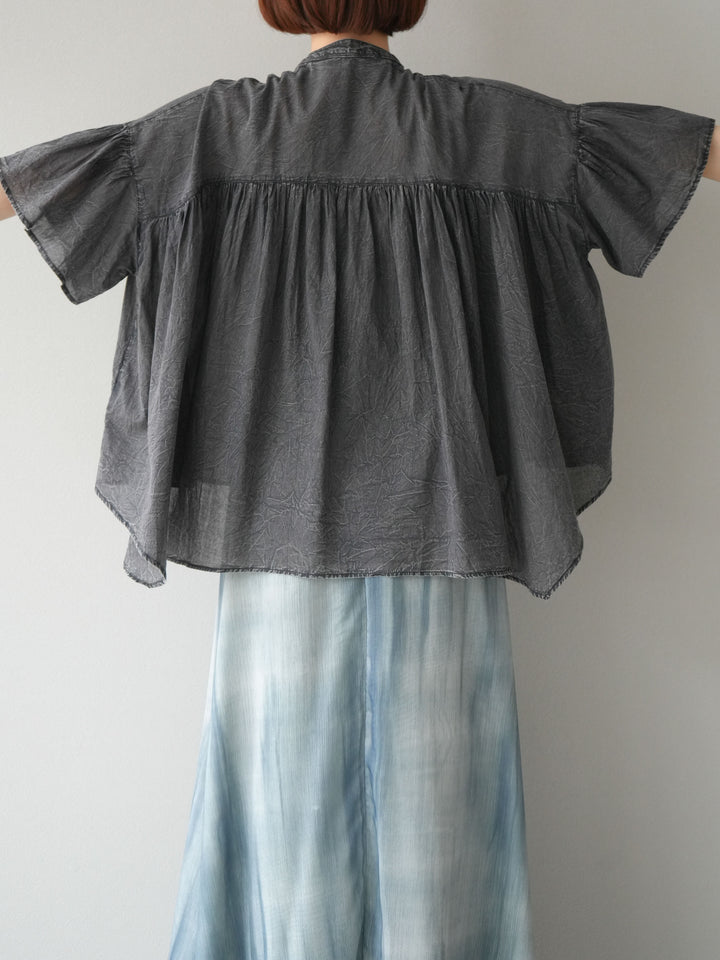 [予約]インド製コットンボイルシアービンテージデニムシャツ/ブラック