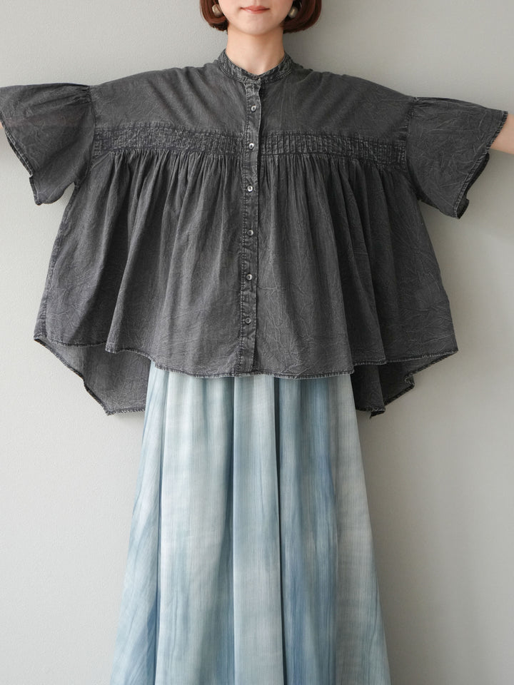 [予約]インド製コットンボイルシアービンテージデニムシャツ/ブラック