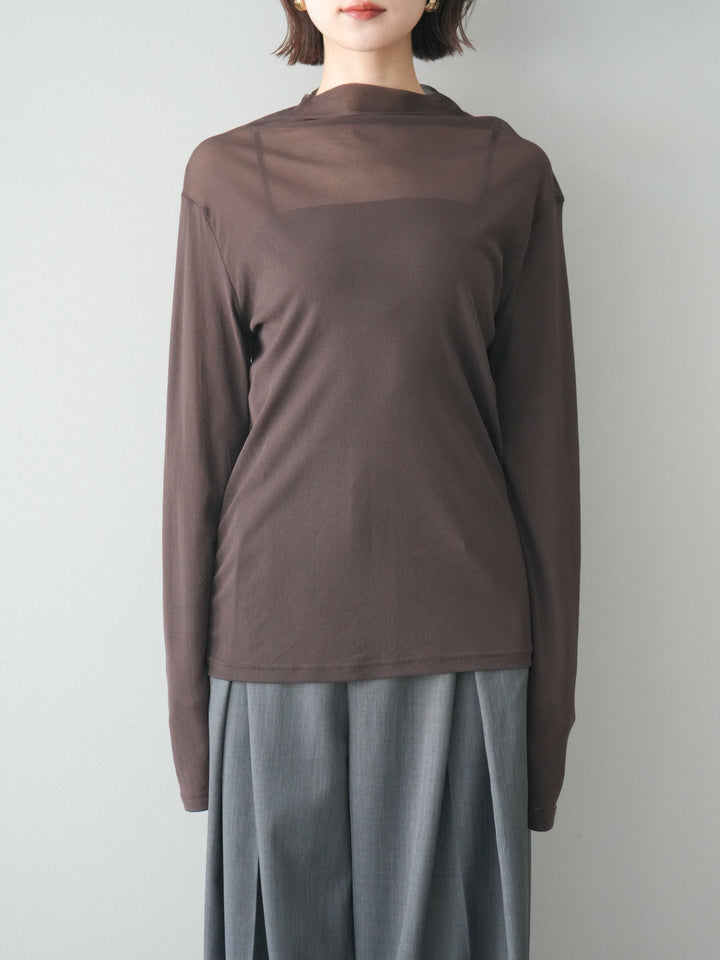[予約]シアープチネックストレッチトップス/brown