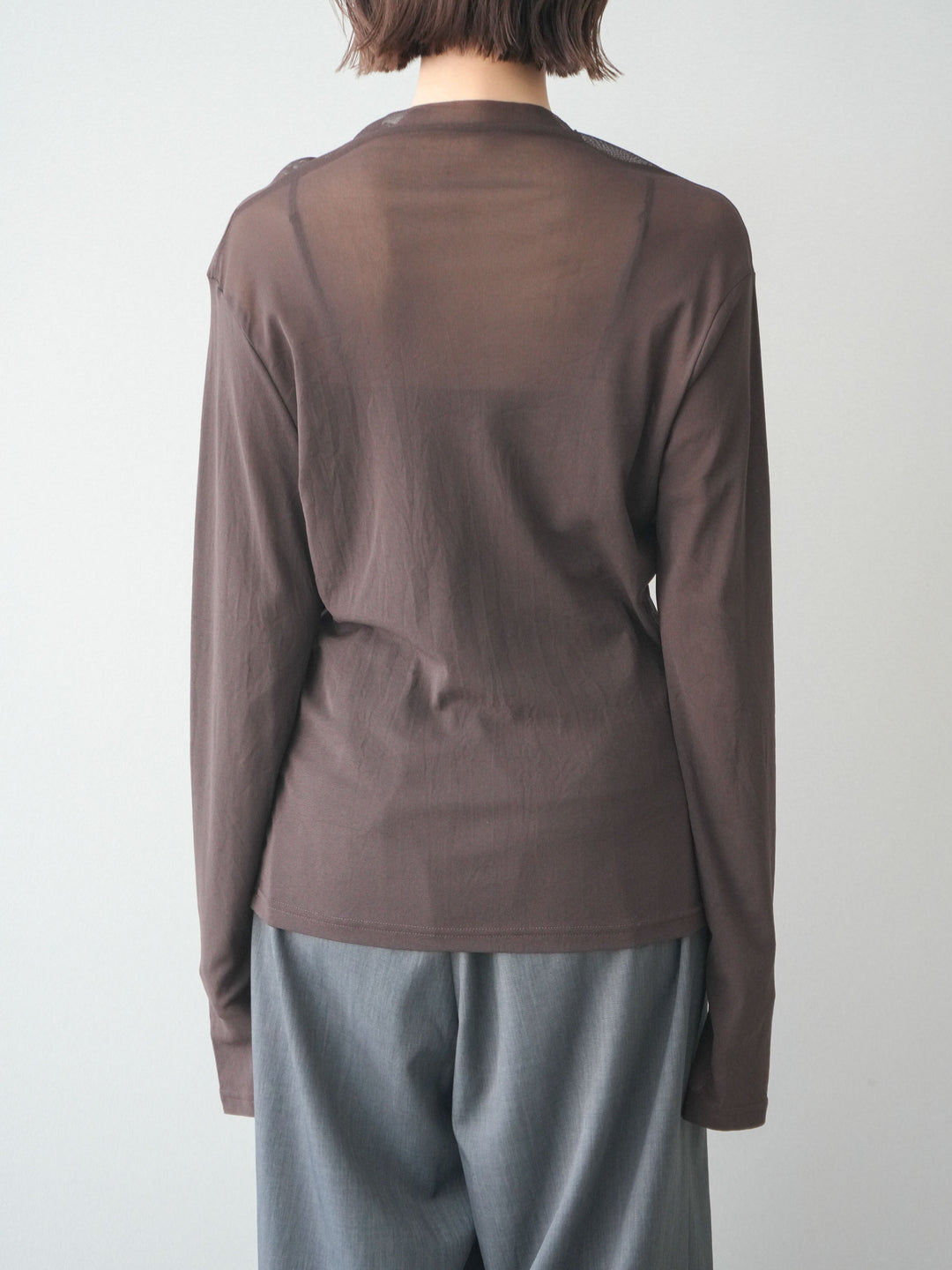 [予約]シアープチネックストレッチトップス/brown