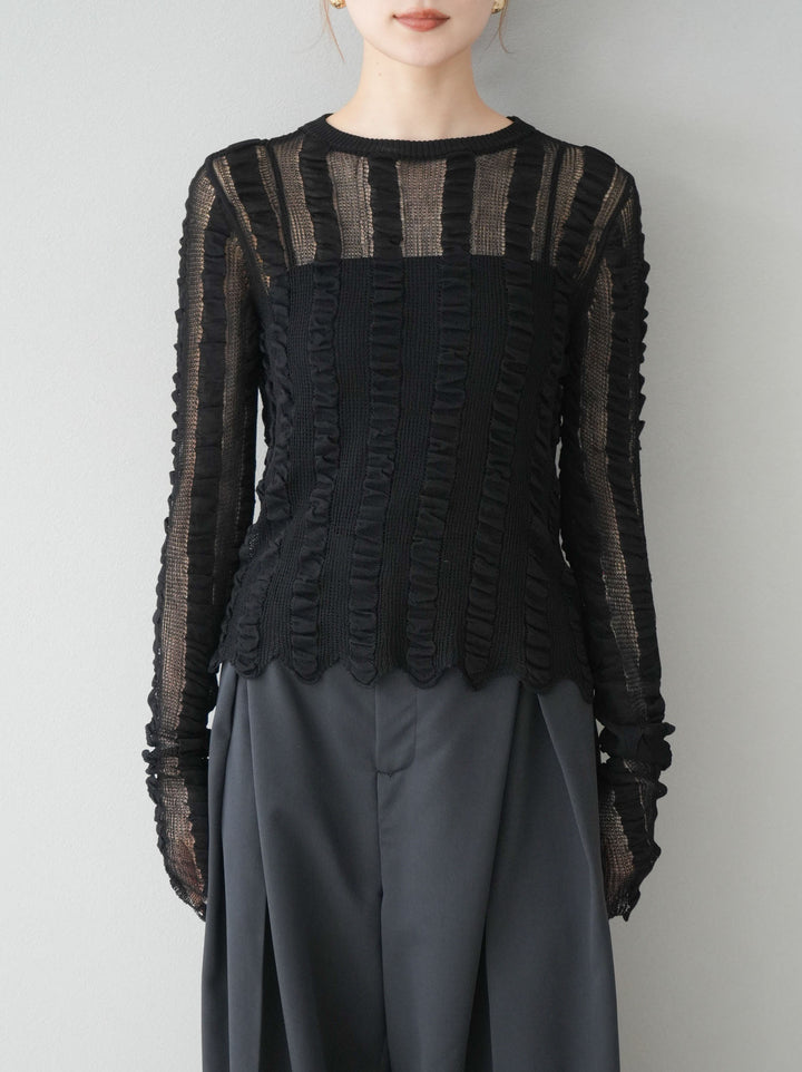 [予約]リネンタッチシャーリングニットトップス/ブラック