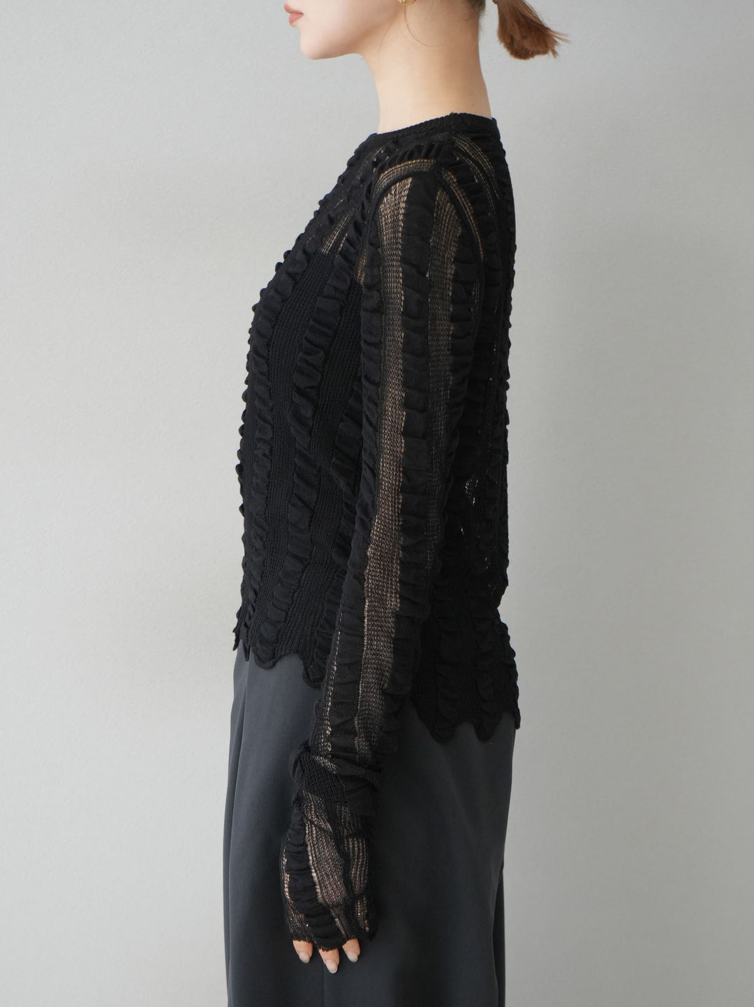 [予約]リネンタッチシャーリングニットトップス/ブラック