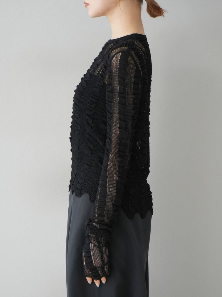 [予約]リネンタッチシャーリングニットトップス/ブラック