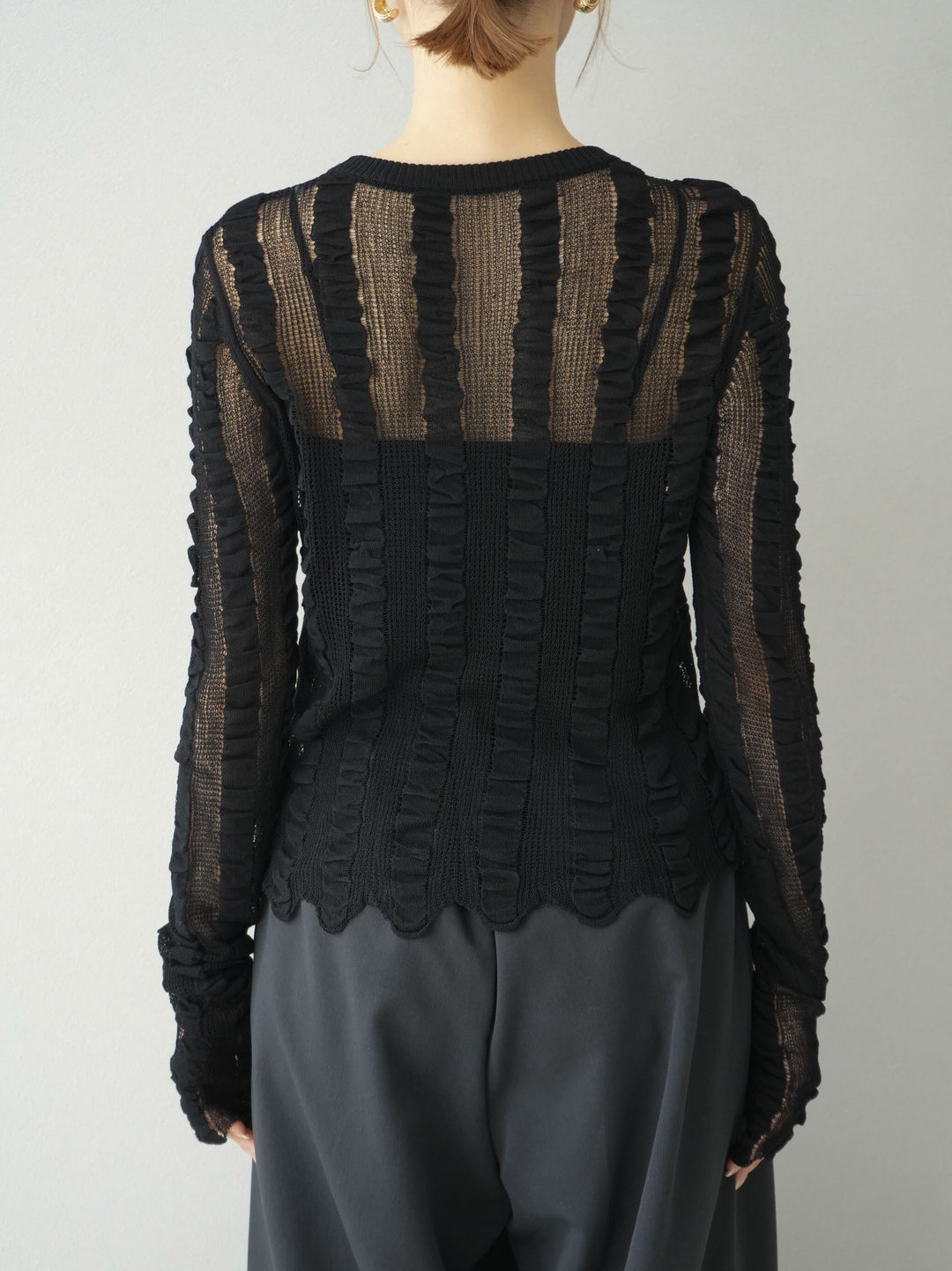 [予約]リネンタッチシャーリングニットトップス/ブラック