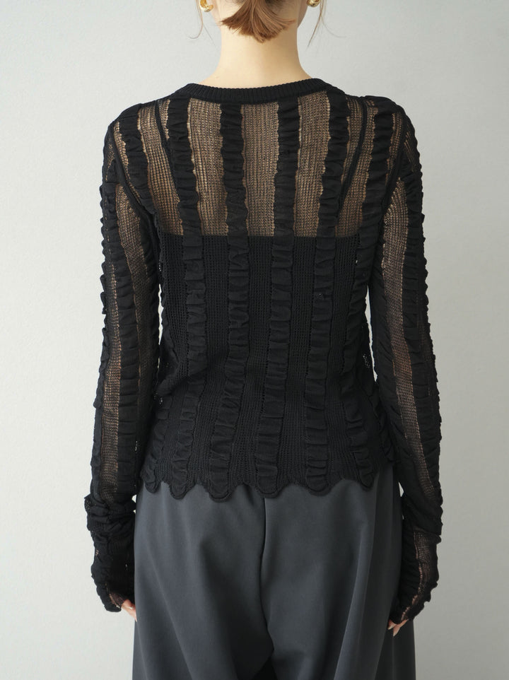 [予約]リネンタッチシャーリングニットトップス/ブラック