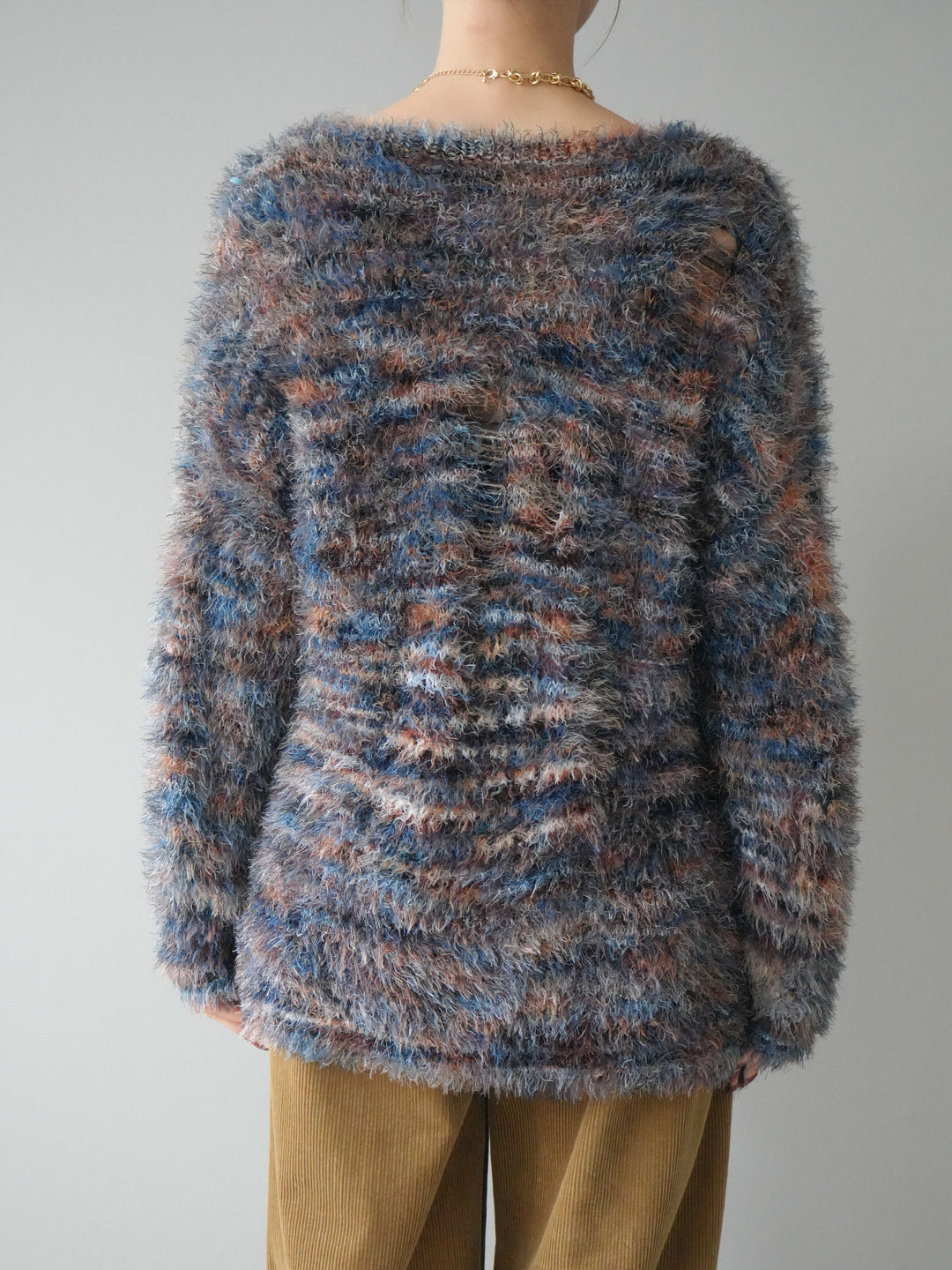 [予約]ミックスシャギールーズニットプルオーバー/blue