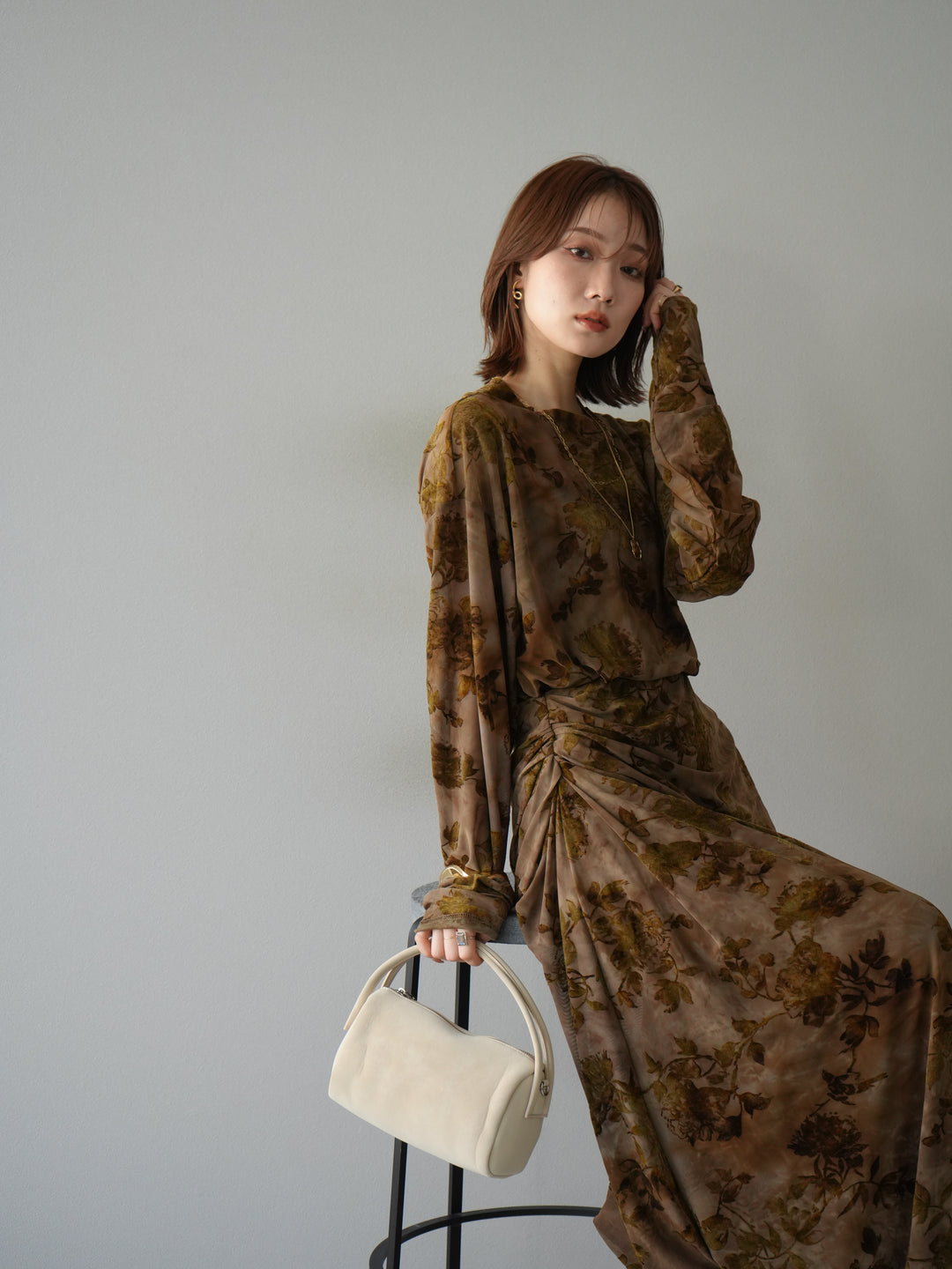 [予約]フラワーフロッキーシアートップス/ブラウン