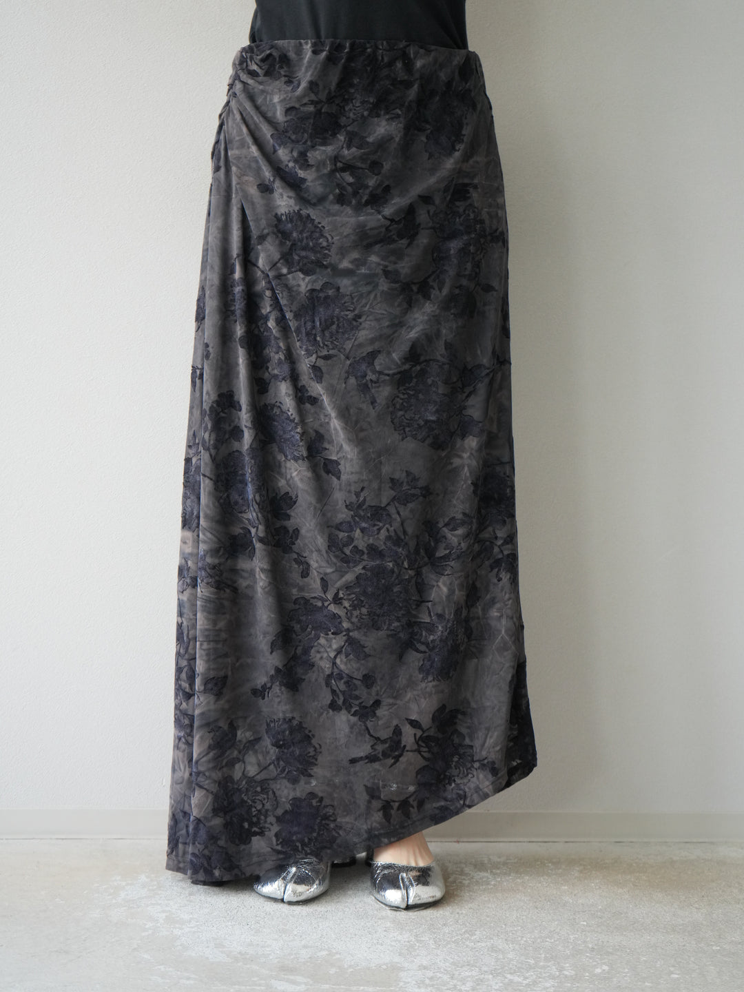 [予約]フラワーフロッキーシアードレープスカート/ブルー