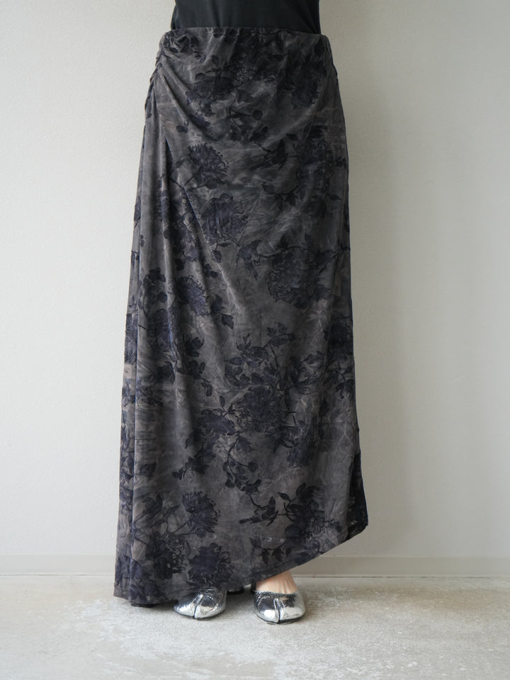 [予約]フラワーフロッキーシアードレープスカート/ブルー