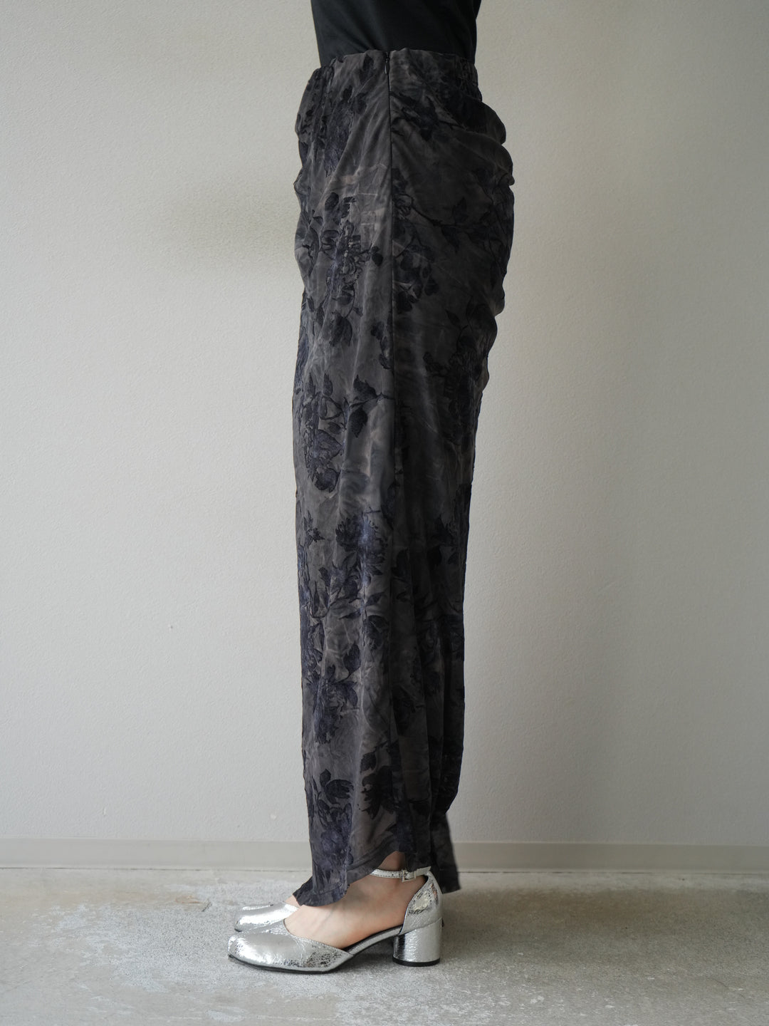 [予約]フラワーフロッキーシアードレープスカート/ブルー