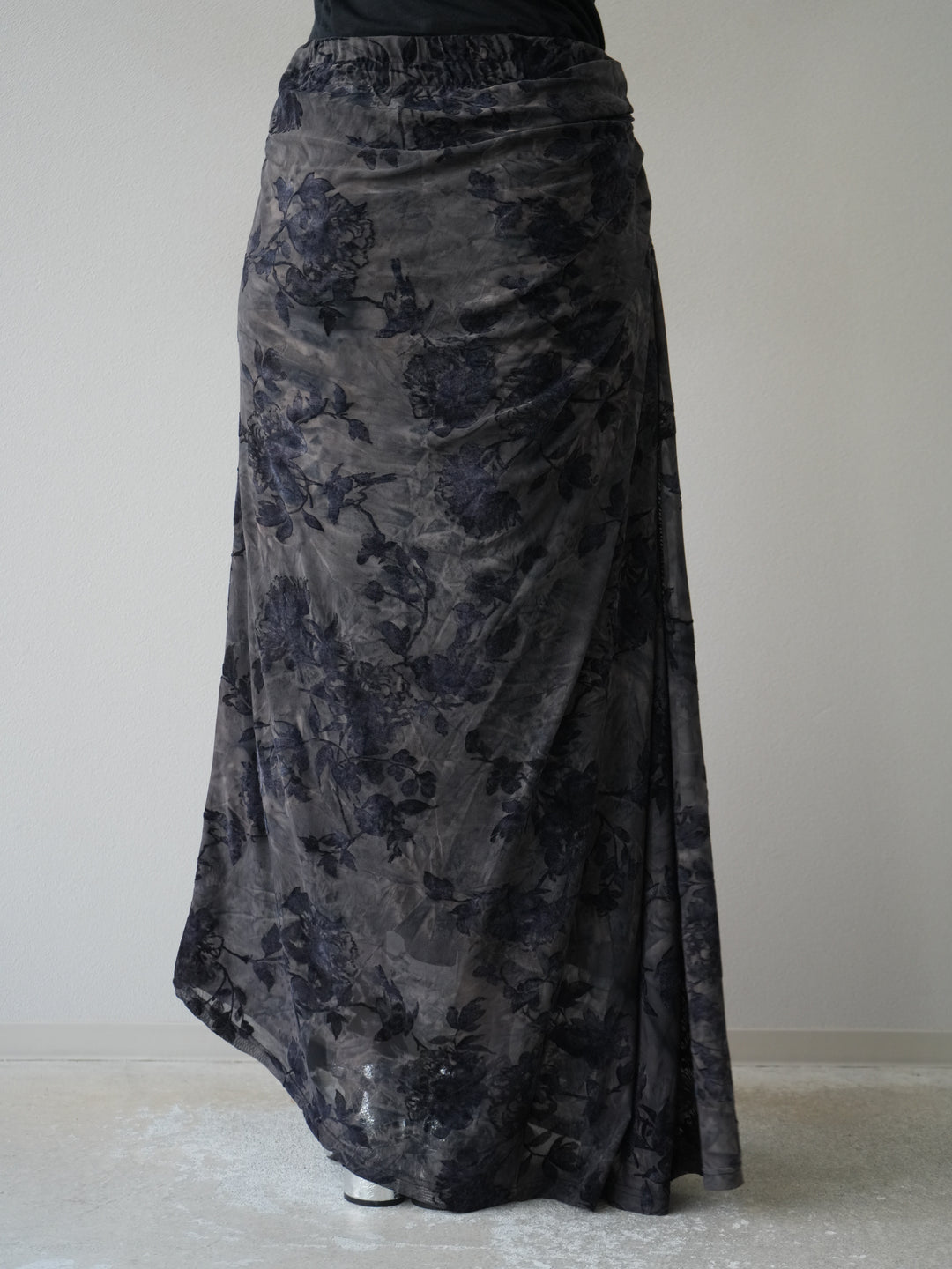 [予約]フラワーフロッキーシアードレープスカート/ブルー