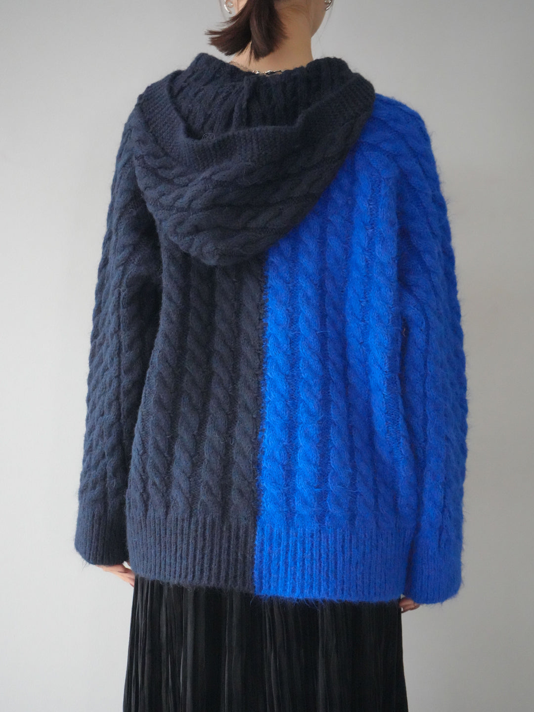 [予約]デニム×バイカラーニットZIPフーディ/blue