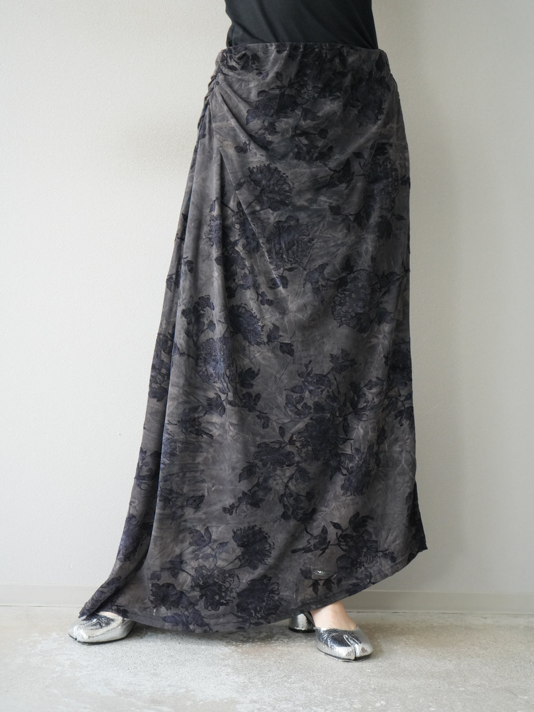 [予約]フラワーフロッキーシアードレープスカート/ブルー