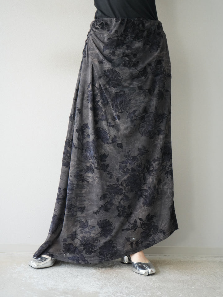 [予約]フラワーフロッキーシアードレープスカート/ブルー