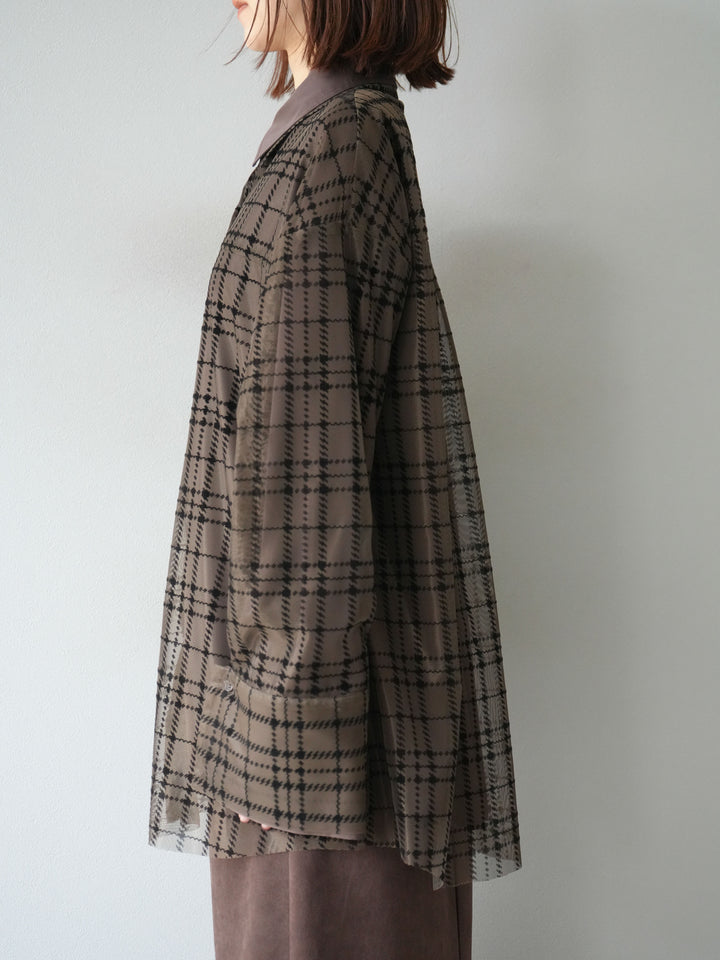 [予約]チェック柄チュールシャツアンサンブル/ブラウン