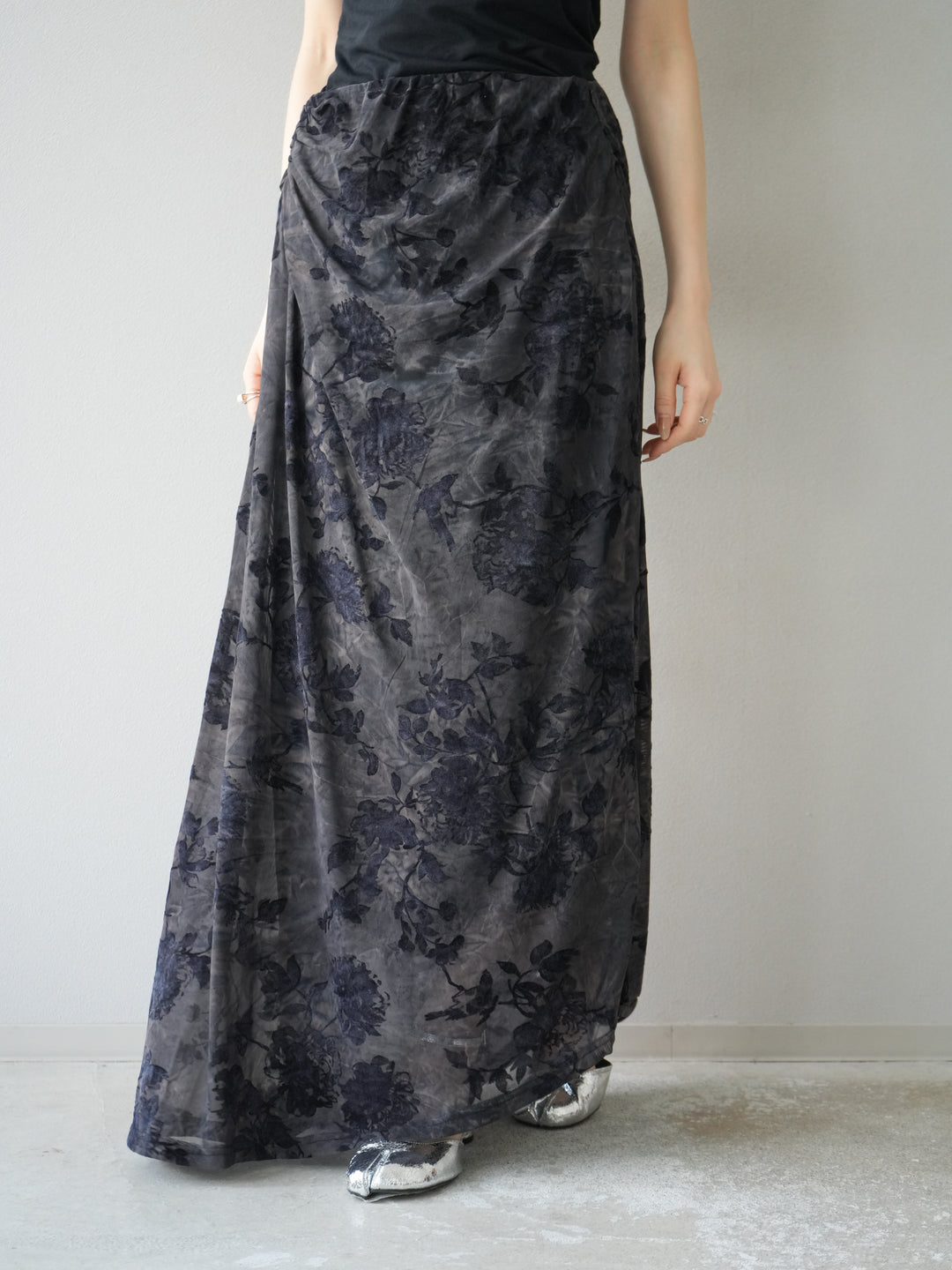 [予約]フラワーフロッキーシアードレープスカート/ブルー