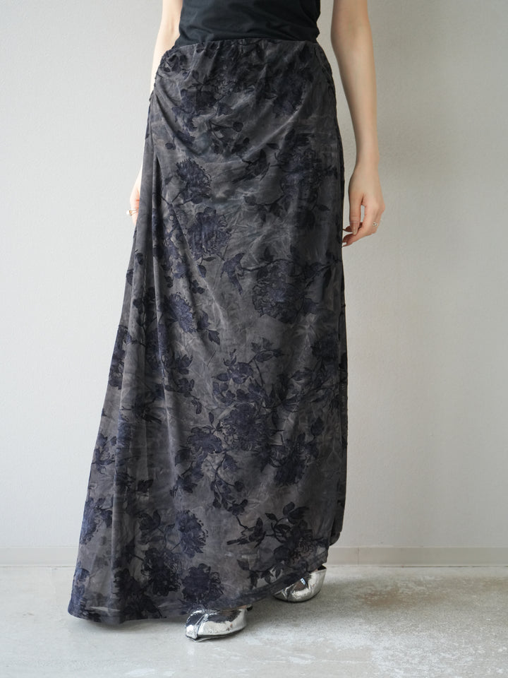 [予約]フラワーフロッキーシアードレープスカート/ブルー