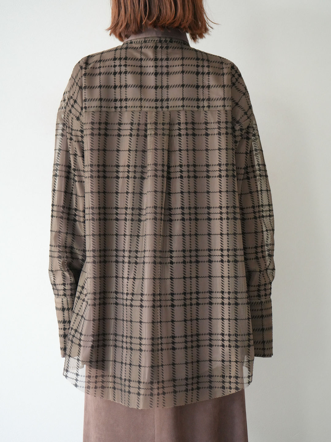 [予約]チェック柄チュールシャツアンサンブル/ブラウン