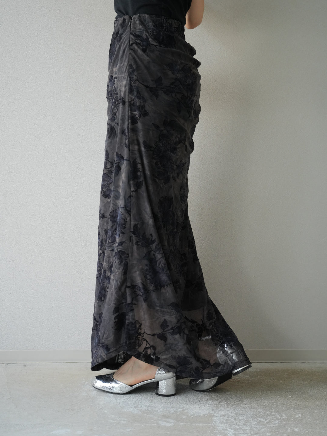 [予約]フラワーフロッキーシアードレープスカート/ブルー