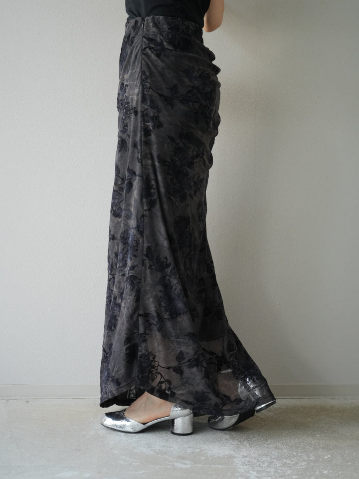 [予約]フラワーフロッキーシアードレープスカート/ブルー