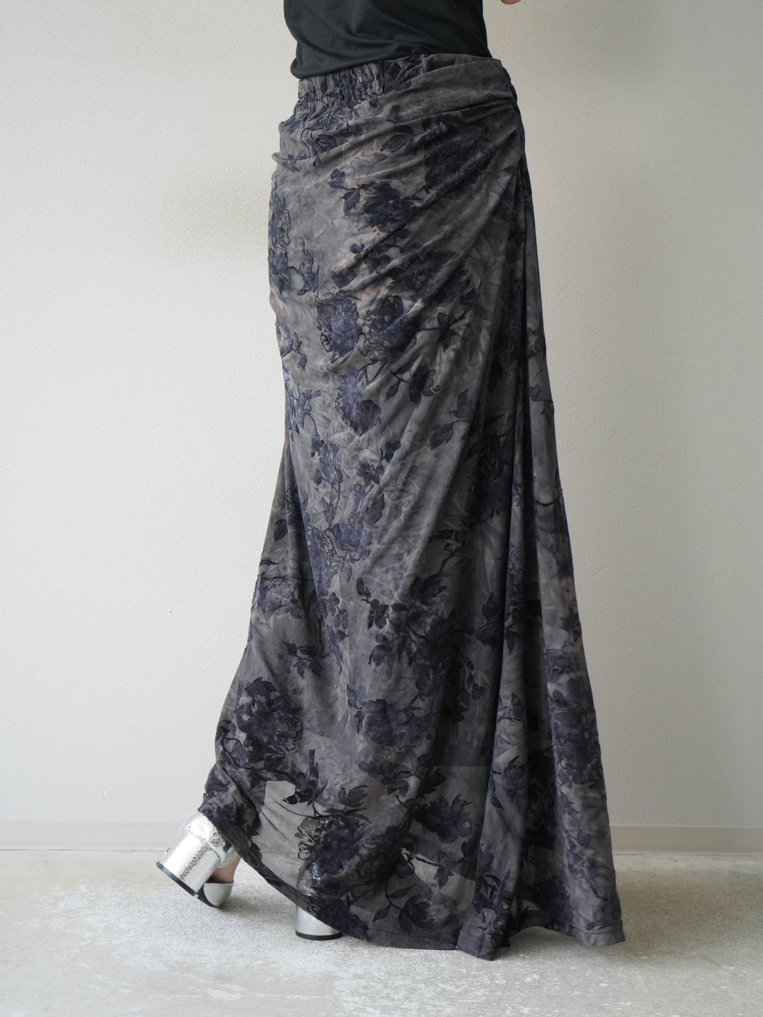 [予約]フラワーフロッキーシアードレープスカート/ブルー