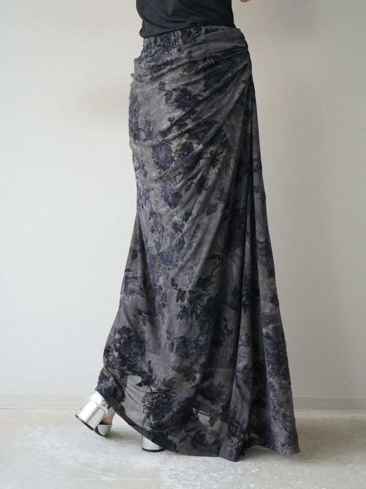 [予約]フラワーフロッキーシアードレープスカート/ブルー