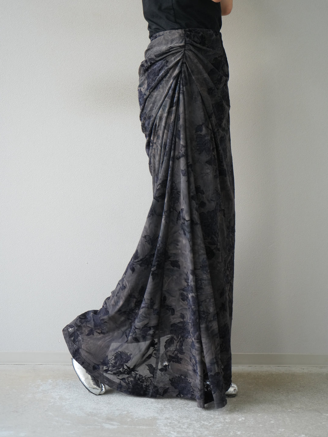 [予約]フラワーフロッキーシアードレープスカート/ブルー