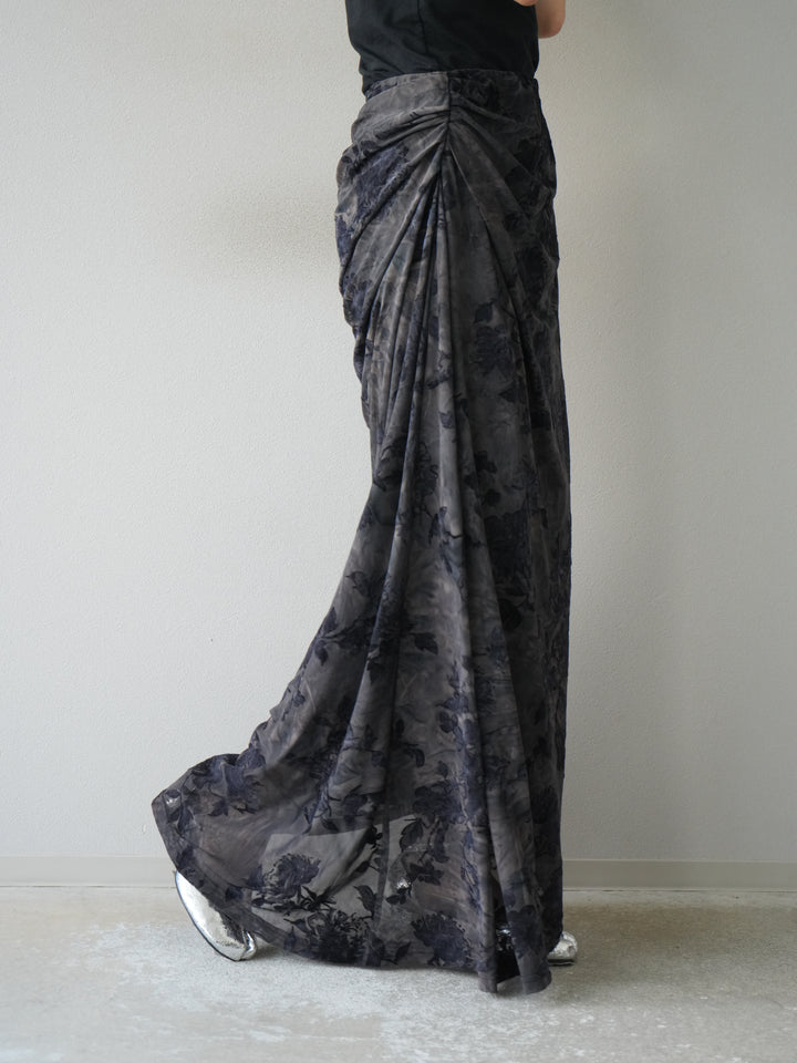 [予約]フラワーフロッキーシアードレープスカート/ブルー