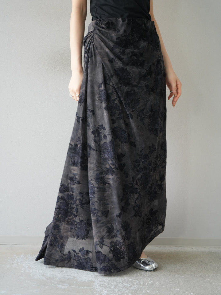 [予約]フラワーフロッキーシアードレープスカート/ブルー