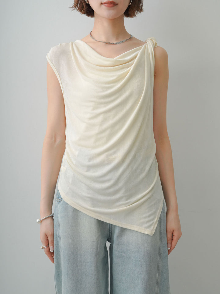 [予約]ツイストショルダーアシメドレープトップス/white