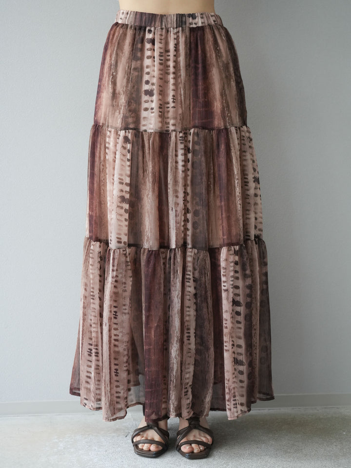 [SET]リネンタッチバックオープンベスト＆ニュアンス柄マキシスカートSET UP(2set)