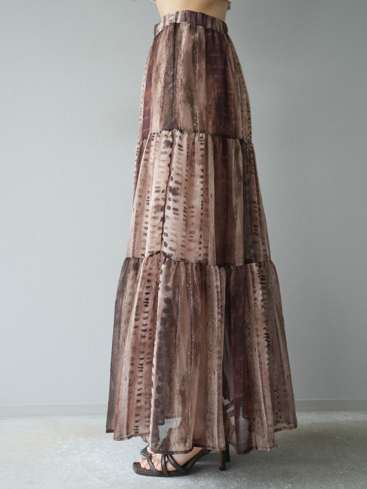 [SET]リネンタッチバックオープンベスト＆ニュアンス柄マキシスカートSET UP(2set)