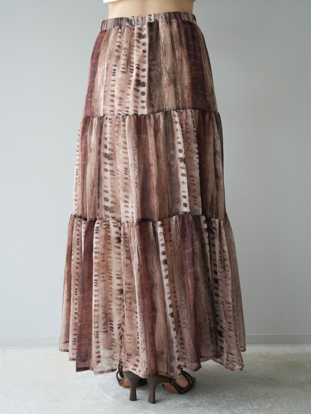 [SET]リネンタッチバックオープンベスト＆ニュアンス柄マキシスカートSET UP(2set)