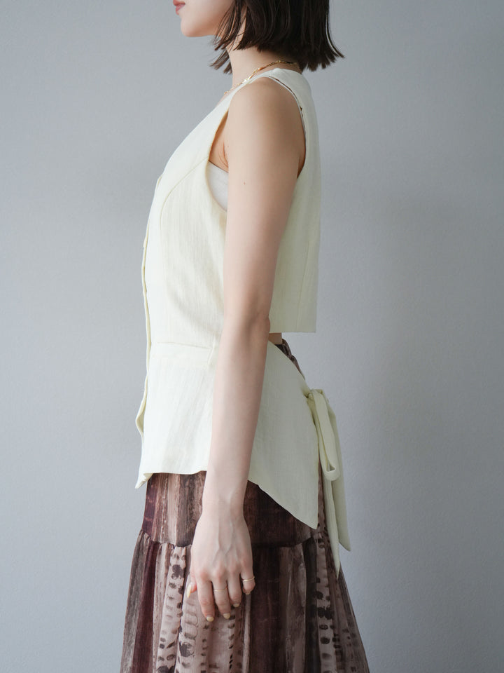 [SET]リネンタッチバックオープンベスト＆ニュアンス柄マキシスカートSET UP(2set)
