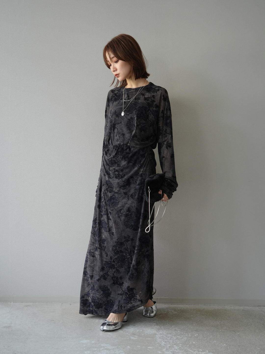 [予約]フラワーフロッキーシアードレープスカート/ブルー