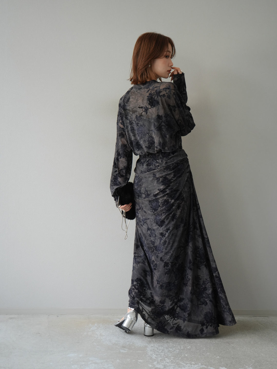 [予約]フラワーフロッキーシアードレープスカート/ブルー