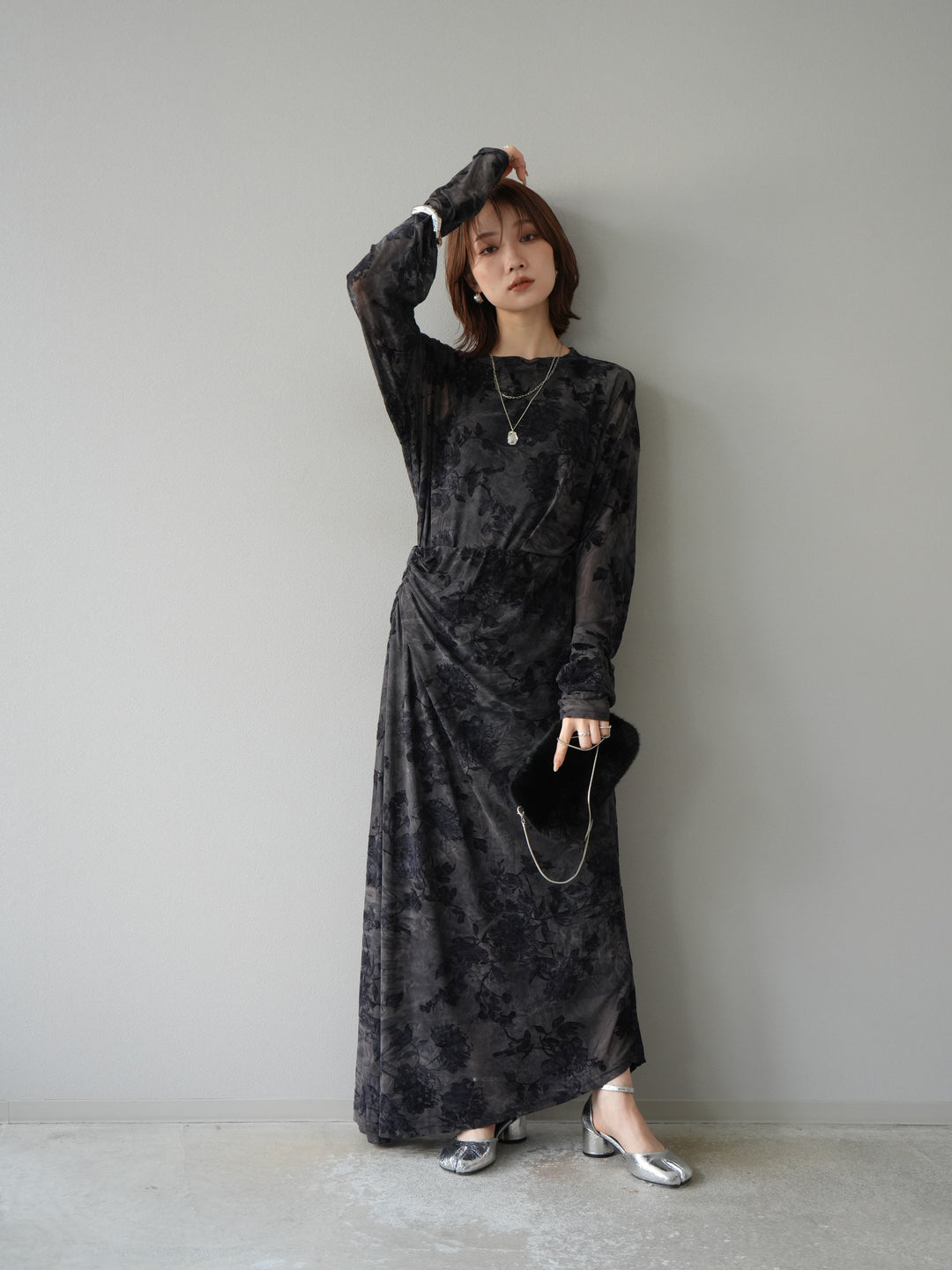 [予約]フラワーフロッキーシアードレープスカート/ブルー