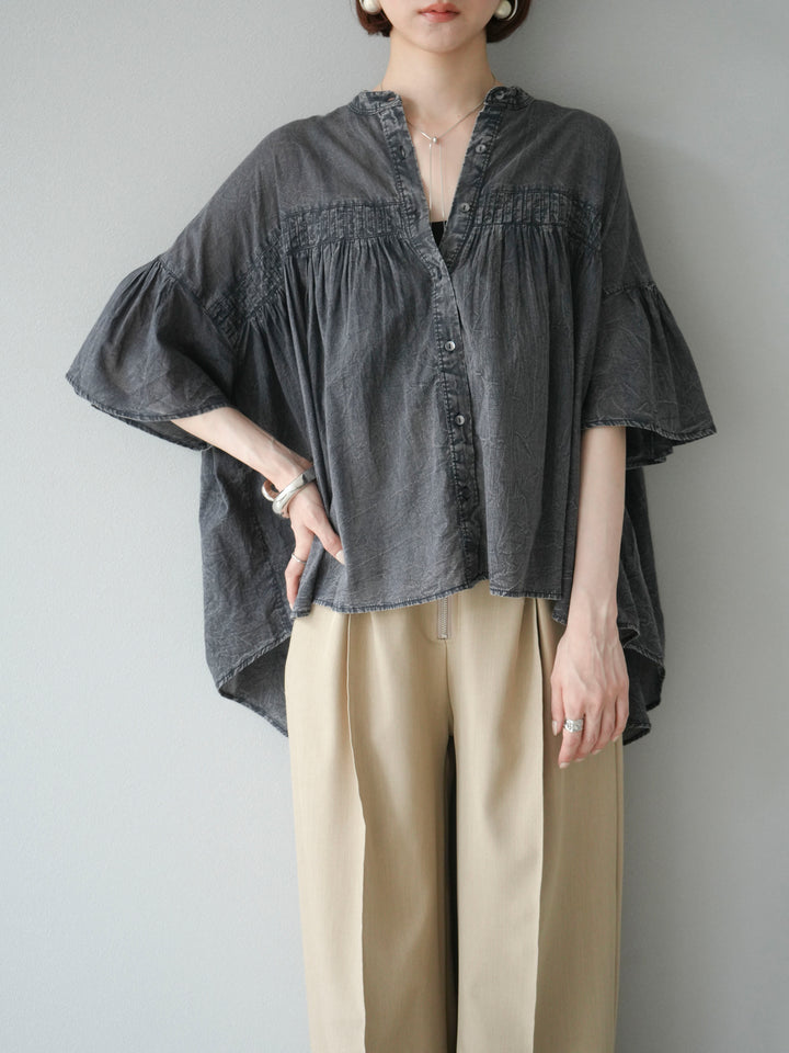 [予約]インド製コットンボイルシアービンテージデニムシャツ/ブラック