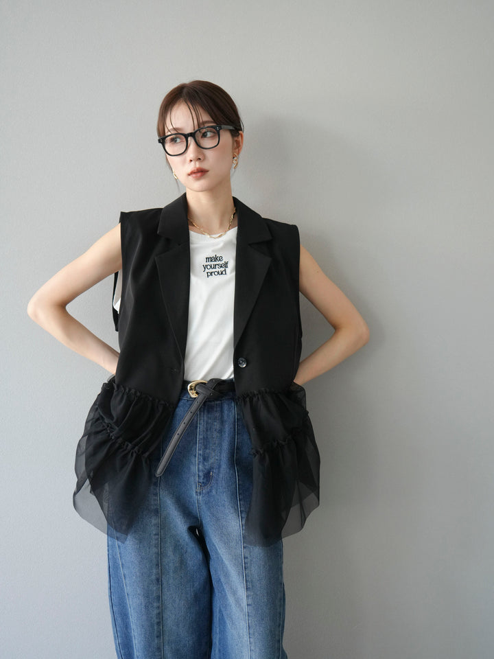 [予約]チュールフリルテーラードジレ/ブラック