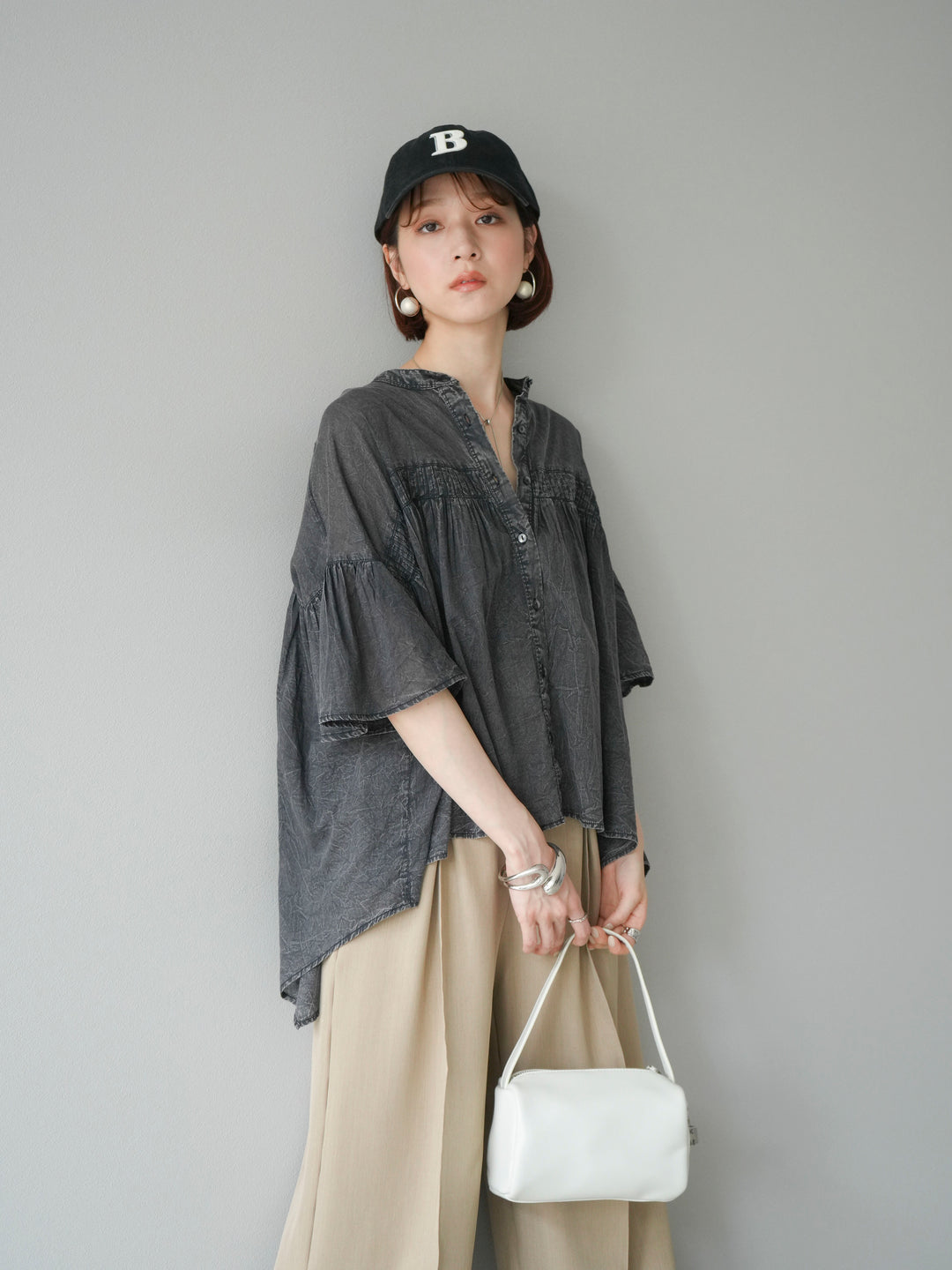 [予約]インド製コットンボイルシアービンテージデニムシャツ/ブラック