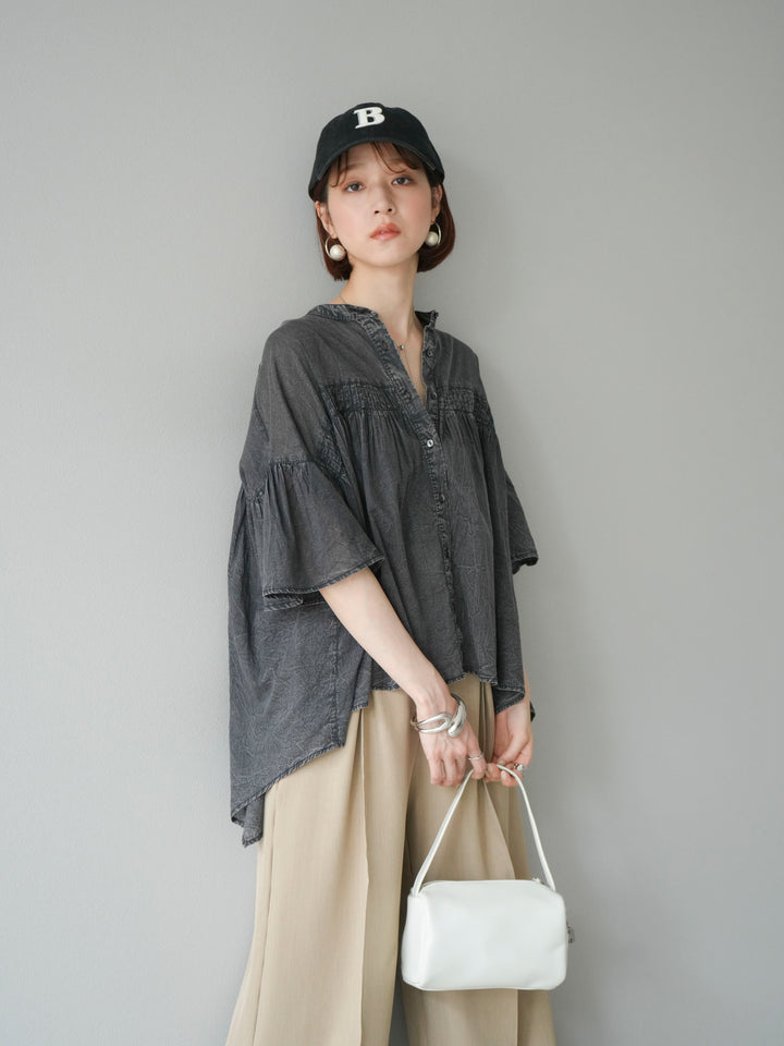 [予約]インド製コットンボイルシアービンテージデニムシャツ/ブラック